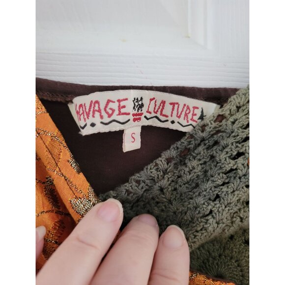 Savage Couture Brown Orange Patchwork dress Boho size Small Embroidered festival - Picture 2 of 10